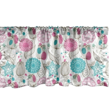 Ambesonne Abstract Window Valance, Sketched Tulip Flowers, 54" X 18", Teal Pink and Taupe