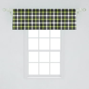 Ambesonne Abstract Window Valance, Square Shaped Horizontal and Vertical Lines Geometric Style Art Print, Curtain Valance for Kitchen Bedroom Decor with Rod Pocket, 54" X 18", Black Grey Lime Green