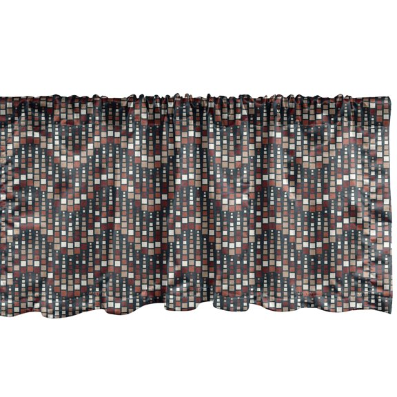 Ambesonne Abstract Window Valance, Squares Arranged Wavy Flow, 42" x 12", Dark Blue Rust Tan