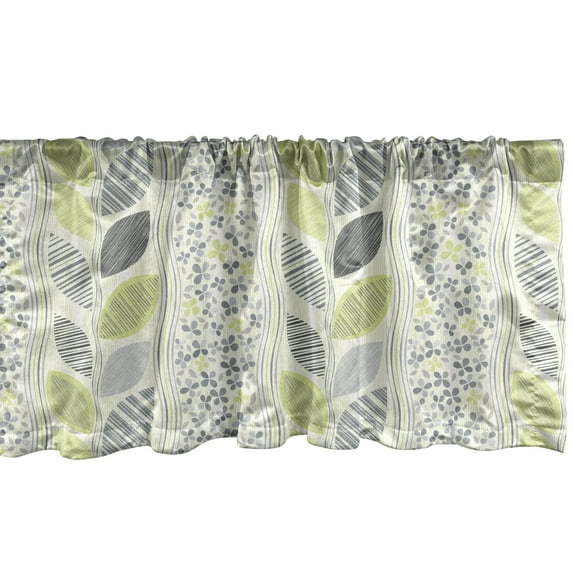Ambesonne Abstract Window Valance, Stripes Sketched Leaves, 54" X 12", Green Grey