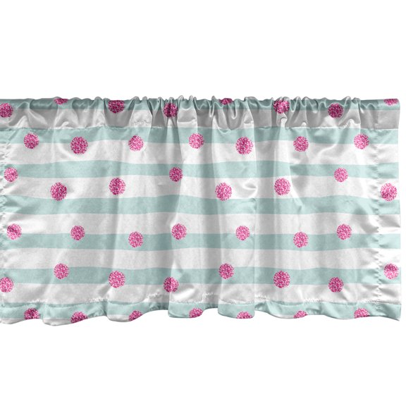 Ambesonne Abstract Window Valance, Stripes and Round Blobs, 42" x 12", Pale Seafoam Pink