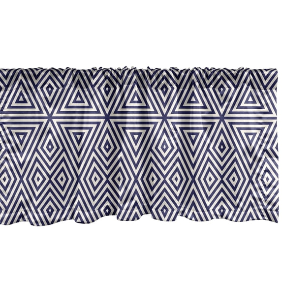 Ambesonne Abstract Window Valance, Symmetric Triangles, 54" X 18", Indigo Cream