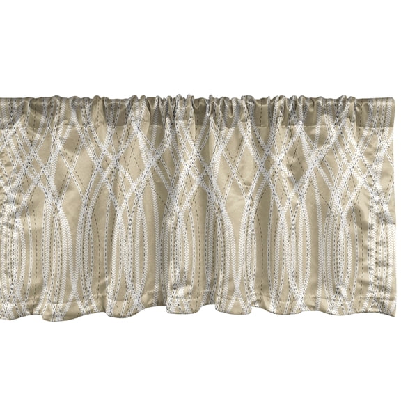 Ambesonne Abstract Window Valance, Tangles Lines Dashes Art, 42" x 18", Pale Camel Grey and White