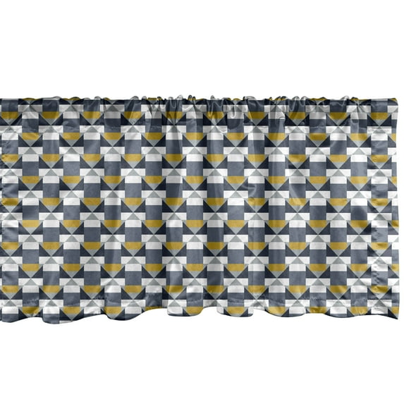 Ambesonne Abstract Window Valance, Triangles and Polygons, 54" X 12", Dark Yellow Blue Grey