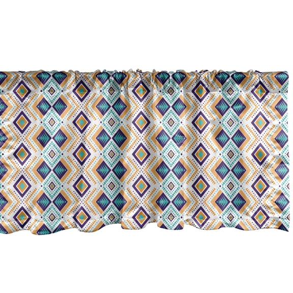 Ambesonne Abstract Window Valance, Tribal Aztec Ornaments, 54" X 12", Orange Turquoise
