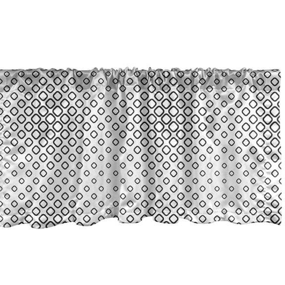 Ambesonne Abstract Window Valance, Trippy Fractal Geometrical Rounded Square Shapes Minimalist Artisan Pattern, Curtain Valance for Kitchen Bedroom Decor with Rod Pocket, 54" X 18", Black and White