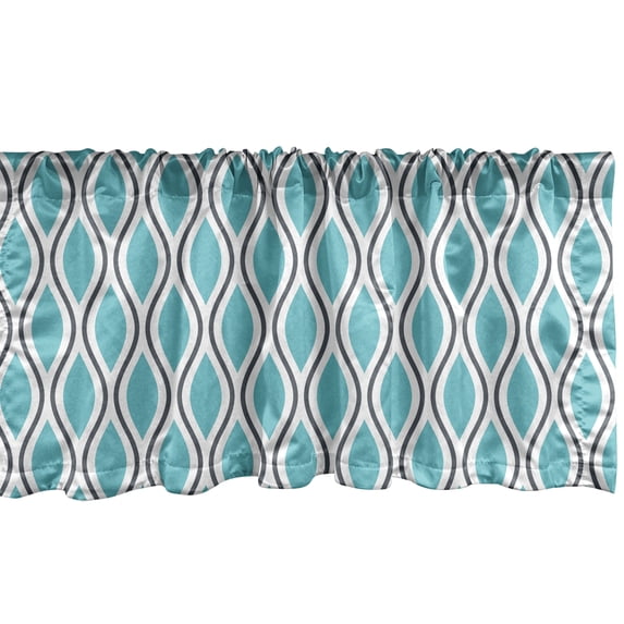 Ambesonne Abstract Window Valance, Vertical Wavy Lines Oval Double S Shapes Curves Ogee Pattern, Curtain Valance for Kitchen Bedroom Decor with Rod Pocket, 54" X 18", Charcoal Grey Turquoise