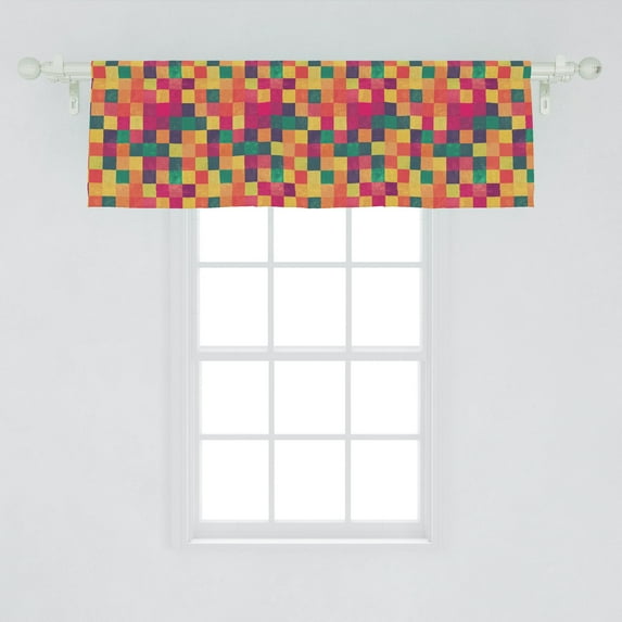 Ambesonne Abstract Window Valance, Vintage Geometric Style Pattern with Colorful Grunge Design Squares Graphic, Curtain Valance for Kitchen Bedroom Decor with Rod Pocket, 54" X 18", Multicolour