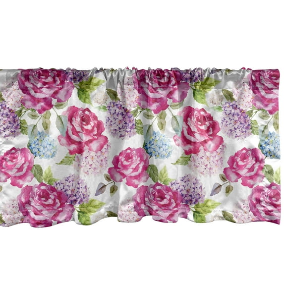 Ambesonne Abstract Window Valance, Watercolor Lavenders, 54" X 12", Pale Green Hot Pink