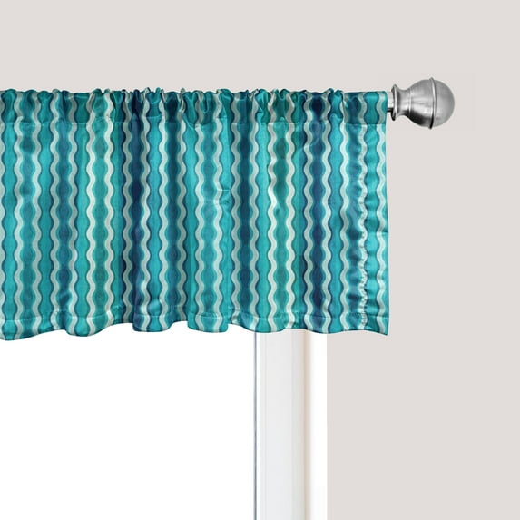 Ambesonne Abstract Window Valance, Wavy Stripe Pattern, 54" X 12", Aqua Blue Turquoise