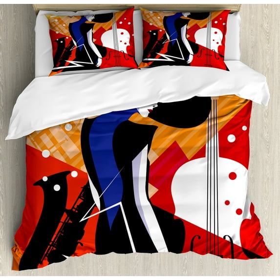 Ambesonne Abstract Woman Duvet Cover Set, Modern Musical Jazz, 2-Calking, Charcoal Grey Multicolor