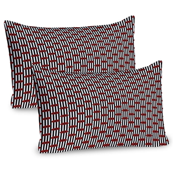 Ambesonne Abstract Woman Pillow Sham 2 Pack, Stripes and Lips, 36"x20", Charcoal Grey Ruby White
