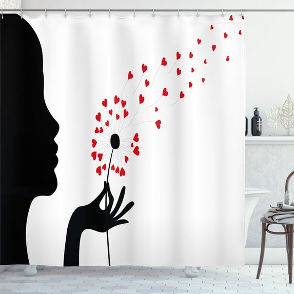 Ambesonne Abstract Woman Shower Curtain, Dandelion Flower, 69"Wx84"L, Vermilion Charcoal Grey
