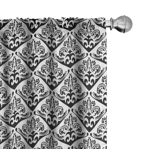 Ambesonne Acanthus Window Curtains, Victorian Gothic Motif, Each 28" W x 95" L, Charcoal Grey and White