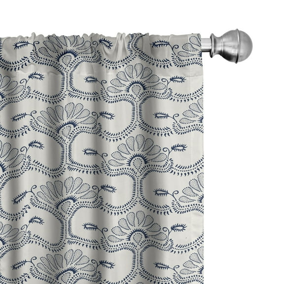 Ambesonne Acanthus Curtains, Antique Dotwork Motif Art, Pair of 28"x95", Violet Blue Eggshell