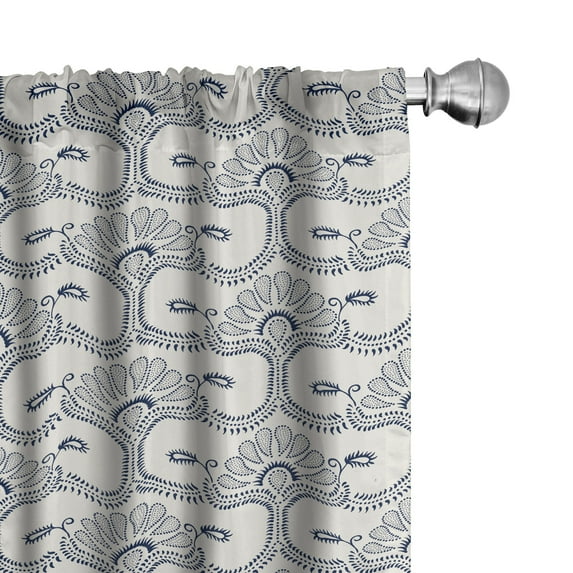 Ambesonne Acanthus Curtains, Antique Dotwork Motif Art, Pair of 28"x95", Violet Blue Eggshell