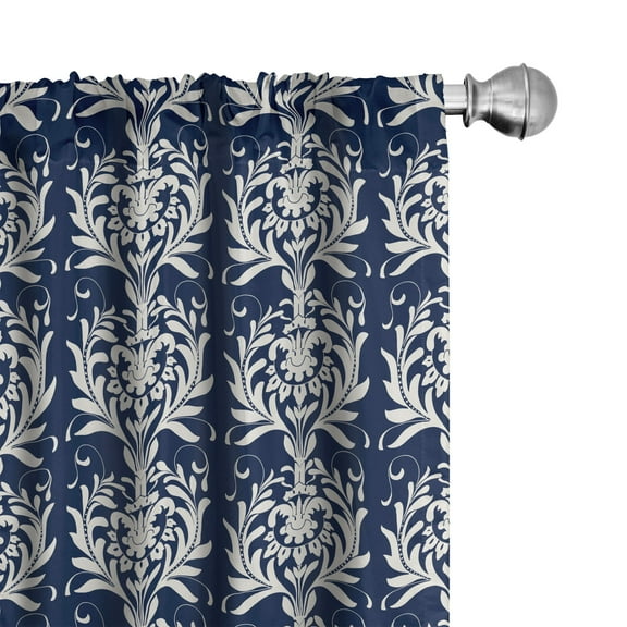 Ambesonne Acanthus Curtains, Classic Botanical Motif, Pair of 28"x63", Night Blue and Eggshell