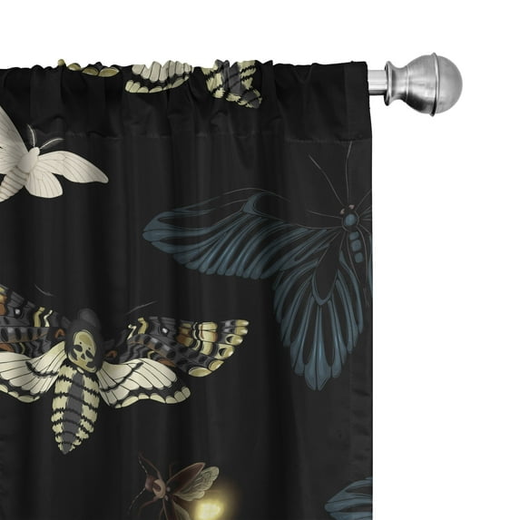 Ambesonne Acherontia Curtains, Dreamy Esoteric Moth Art, Pair of 28"x63", Charcoal Grey Cream