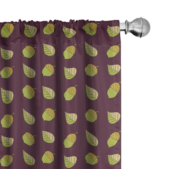 Ambesonne Acorn Window Curtains, Hand Drawn Foliage Leaves, Each 28" W x 95" L, Pale Brown Eggplant