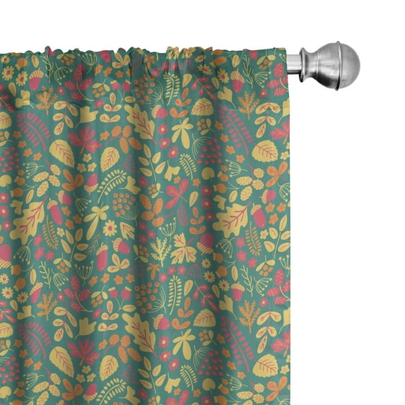 Ambesonne Acorn Window Curtains, Vintage Foliage Elements Art, Each 28" W x 95" L, Multicolor Brown