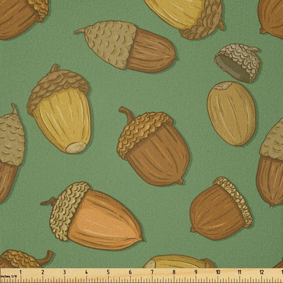 Ambesonne Acorn Fabric by the Yard Microfiber, Autumn Nature Flora Pattern, 1 Yard, Dark Yellow Brown
