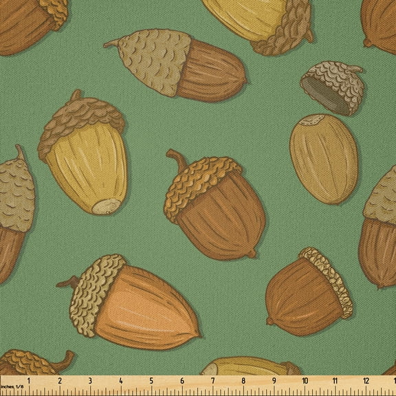 Ambesonne Acorn Fabric by the Yard Microfiber, Autumn Nature Flora Pattern, 1 Yard, Dark Yellow Brown