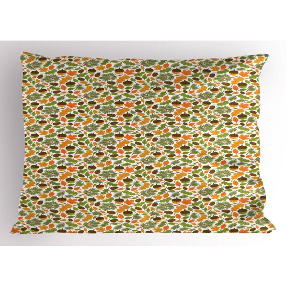 Ambesonne Acorn Pillow Sham, Maple Leaf and Fir Branch, 26" X 20", Multicolor