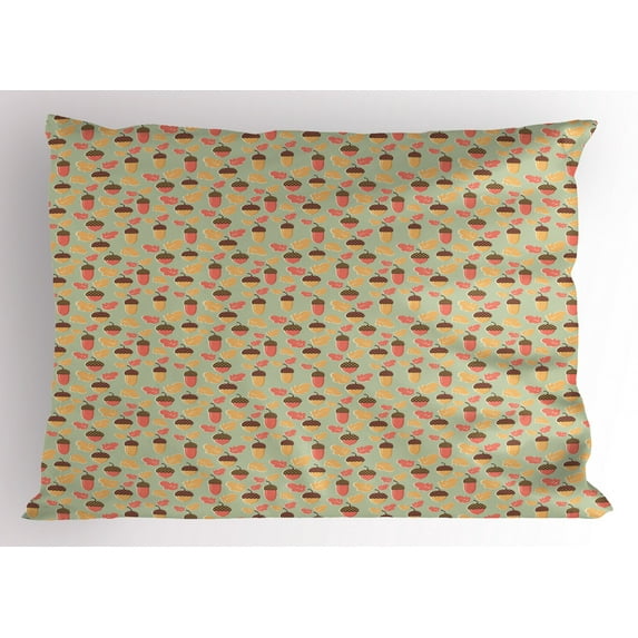 Ambesonne Acorn Pillow Sham, Nature Flora Composition, 26" X 20", Multicolor