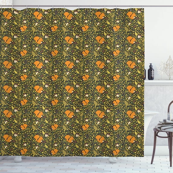 Ambesonne Acorn Shower Curtain, Squirrel Acorn Nature, 69"Wx70"L, Multicolor