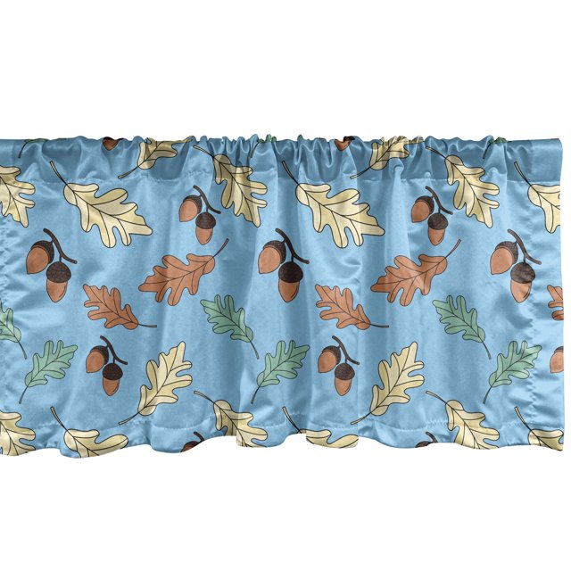 Ambesonne Acorn Valance Pack of 2, Oak Tree Leaves Fall Season, 42"X18", Blue and Multicolor
