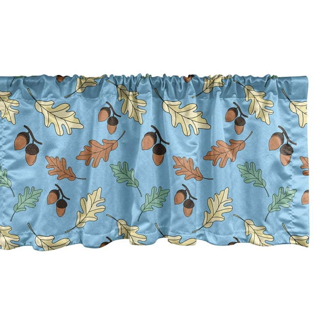 Ambesonne Acorn Valance Pack of 2, Oak Tree Leaves Fall Season, 42"X18", Blue and Multicolor