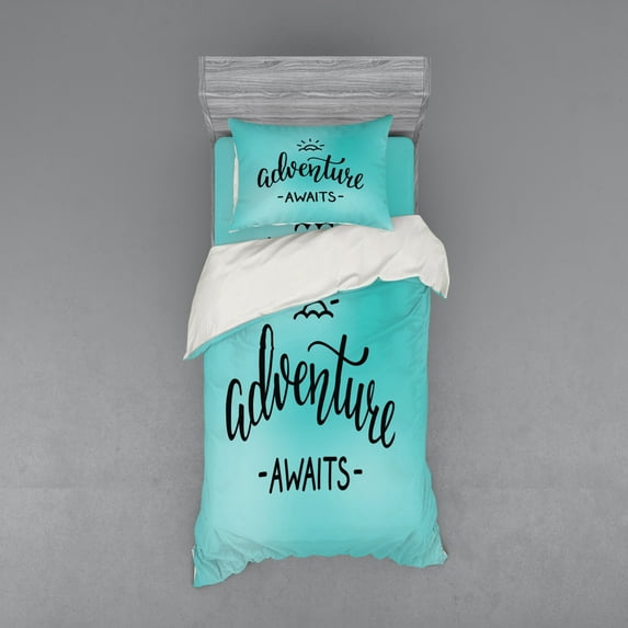 Ambesonne Adventure Bedding Set 3 Pcs, Blue Abstract, Twin XL, Charcoal Grey and Turquoise