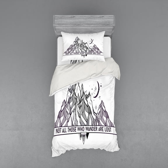 Ambesonne Adventure Bedding Set 3 Pcs, Geometrical Mountains, Twin XL, Dark Purple Black