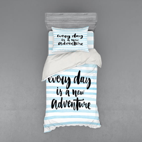 Ambesonne Adventure Bedding Set 3 Pcs, Life Inspiration Art, Twin XL, Pale Blue Black