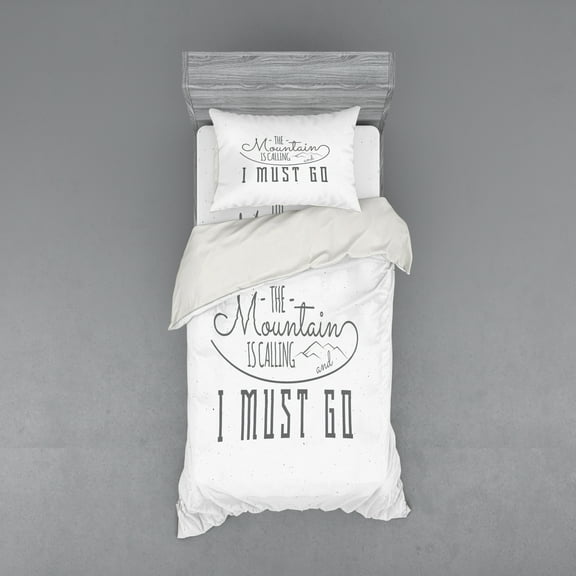 Ambesonne Adventure Bedding Set 3 Pcs, Nature Walk Mountains, Twin XL, Grey White