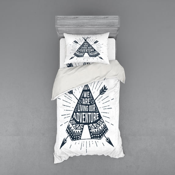 Ambesonne Adventure Bedding Set 3 Pcs, Teepee with Arrows, Twin, Dark Petrol Blue White