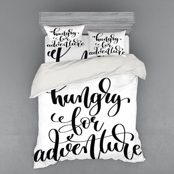 Ambesonne Adventure Bedding Set 4 Pcs, Journey Words Art, Queen, Black White