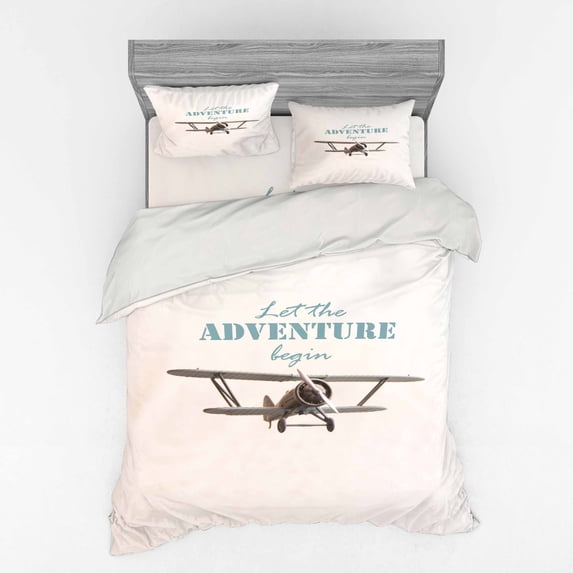 Ambesonne Adventure Bedding Set 4 Pcs, Tropical Summer Plane, Queen, Cream Turquoise Tan