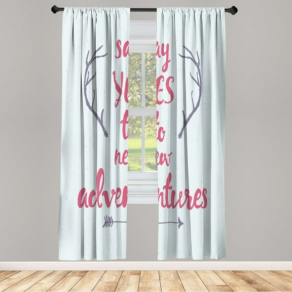 Ambesonne Adventure Curtains, Calligraphic Words Antler, Pair of 28"x63", Almond Green