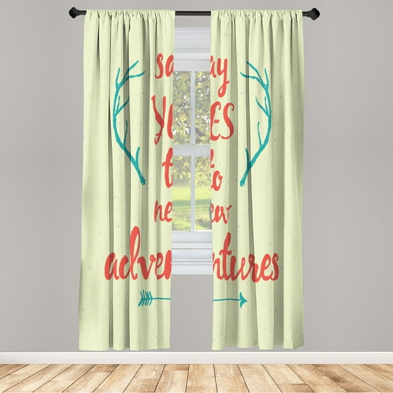 Ambesonne Adventure Curtains, Calligraphic Words Antler, Pair of 28"x63", Apple Green