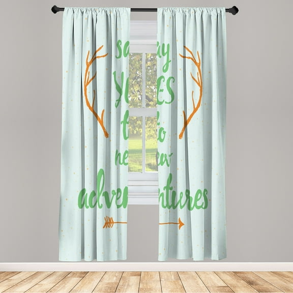 Ambesonne Adventure Curtains, Calligraphic Words Antler, Pair of 28"x63", Sea Green