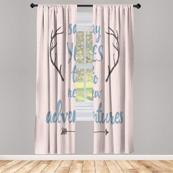 Ambesonne Adventure Curtains, Calligraphic Words Antler, Pair of 28"x84", Blue Grey