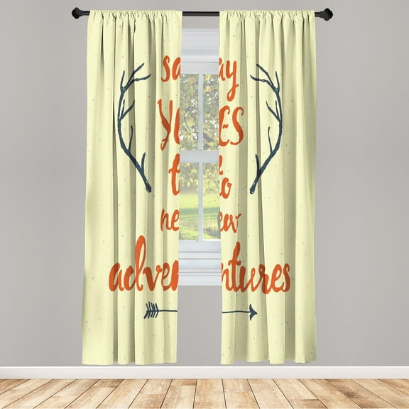Ambesonne Adventure Curtains, Calligraphic Words Antler, Pair of 28"x84", Burnt Orange