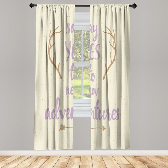 Ambesonne Adventure Curtains, Calligraphic Words Antler, Pair of 28"x84", Cream Almond