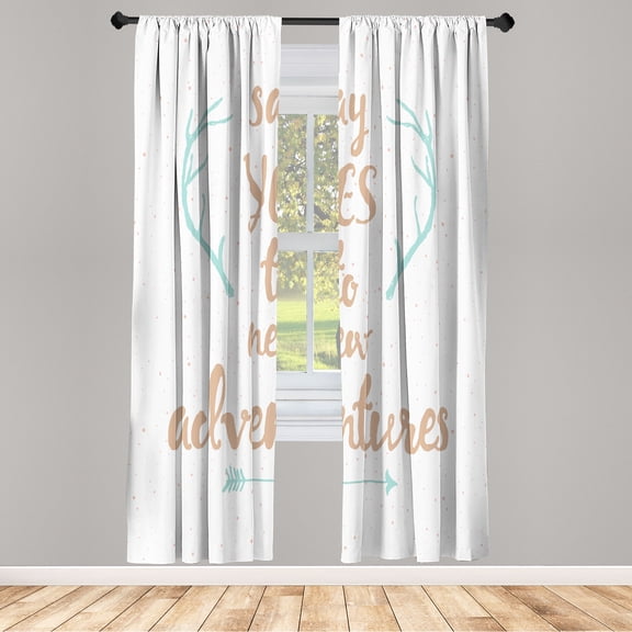 Ambesonne Adventure Curtains, Calligraphic Words Antler, Pair of 28"x84", Seafoam