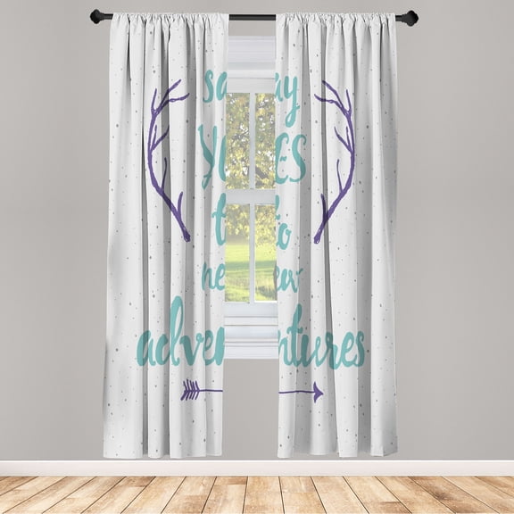 Ambesonne Adventure Curtains, Calligraphic Words Antler, Pair of 28"x95", Pale Grey