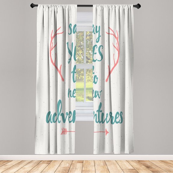 Ambesonne Adventure Curtains, Calligraphic Words Arrow, Pair of 28"x84", Coral Coconut