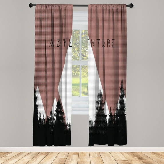 Ambesonne Adventure Curtains, Forest Hipster Mountains, Pair of 28"x84", Dried Rose