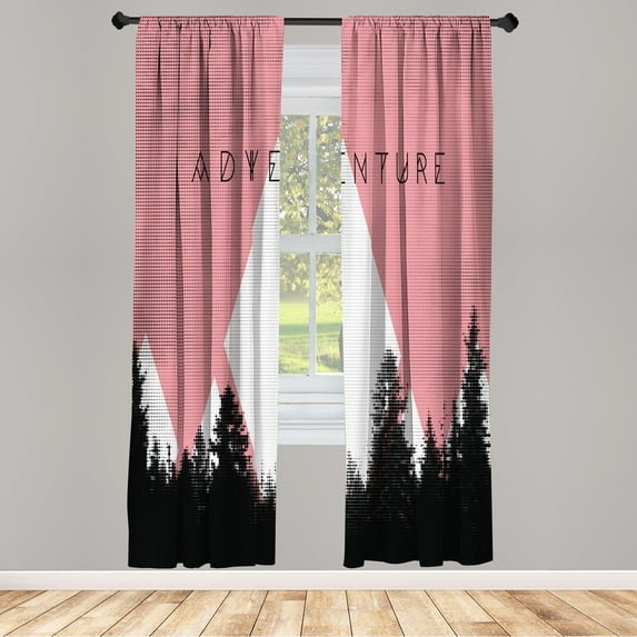 Ambesonne Adventure Curtains, Forest Hipster Mountains, Pair of 28"x84", Pastel Pink