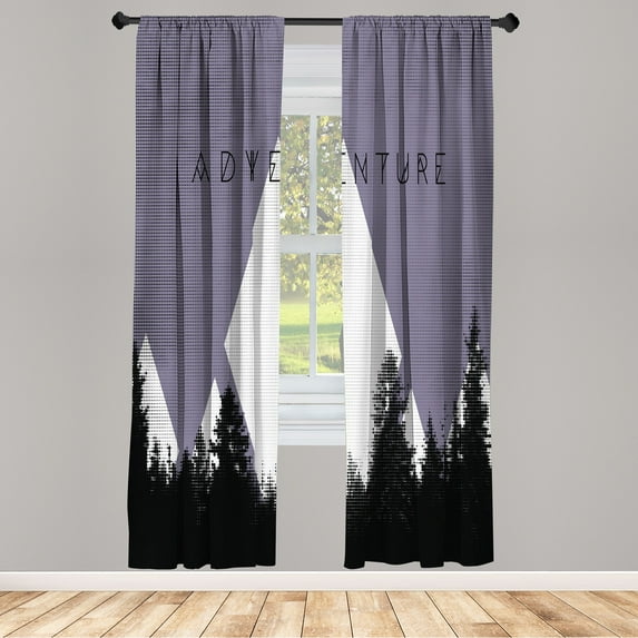 Ambesonne Adventure Curtains, Forest Hipster Mountains, Pair of 28"x95", Pale Eggplant